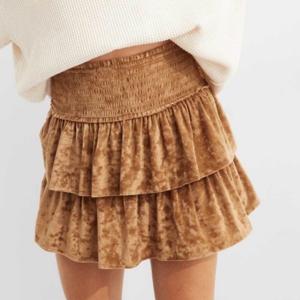 Aerie Velvet Brown Ruffled Skirt